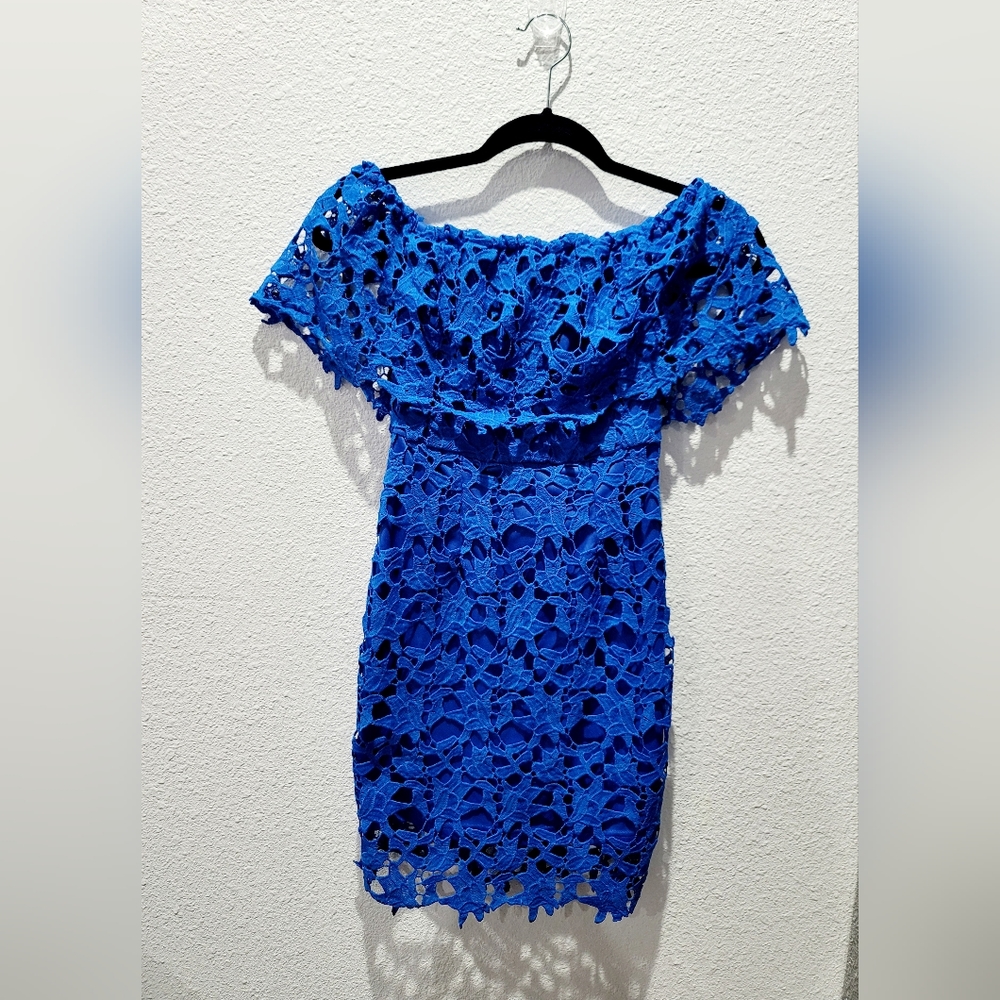 Lulu's Blue Lace Off-Shoulder Mini Dress